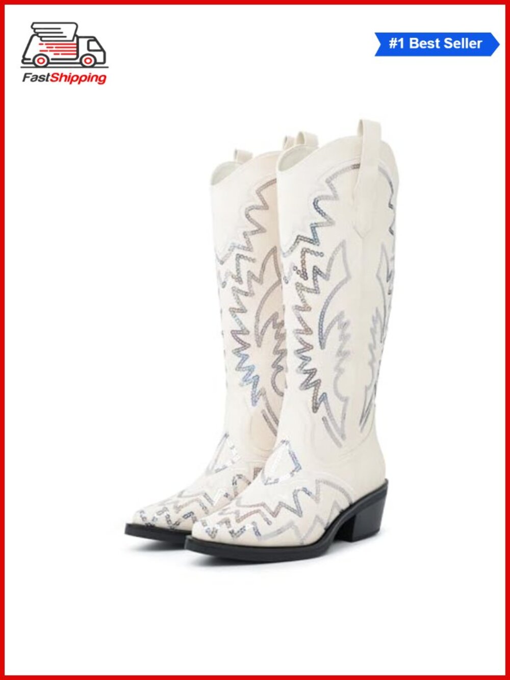 ✨ Women's Western Embroidered Sequin Mid Calf Cowboy Boots Pointed Toe Block